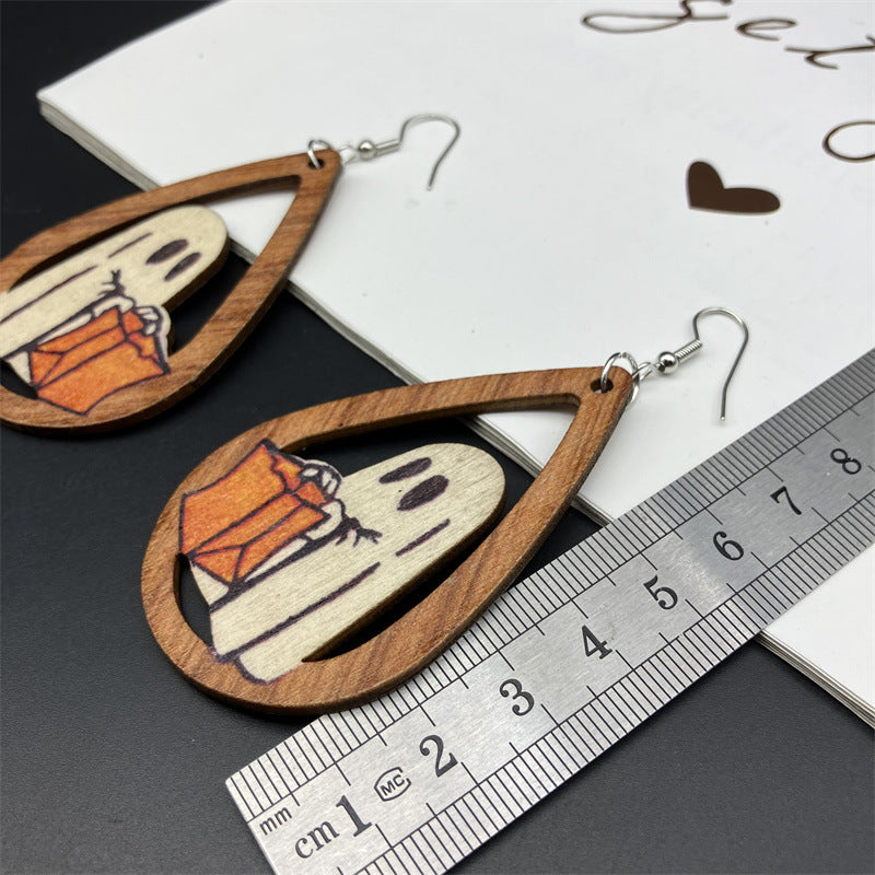 Wholesale Halloween Double Sided Wood Earrings